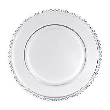 CHARGER PLATE - CLEAR GLASS BEADED